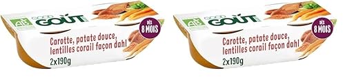 GOOD GOÛT - Carottes, Patates Douces, Lentilles Corail Façon Dahl - Plat Cuisiné Pour Bébé - Dès 8 Mois - Purée Moulinée - Fabriqué En France - Bols Micro-Ondables - 2x190g (Lot de 2)