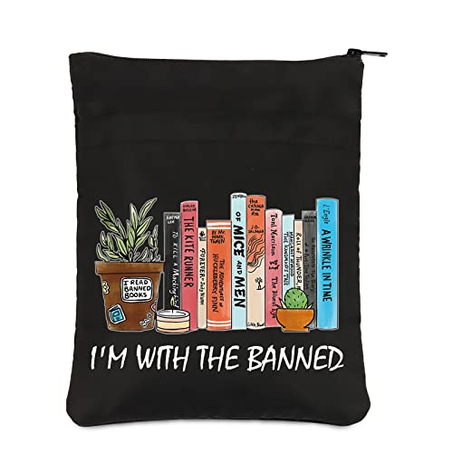 PLITI Book Lover Book Sleeve Reading Lover Gift Bookworm Gift I'm with The Banned Library Book Protector for Reader (with The Banned BSBL)