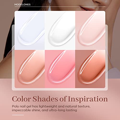 Modelones Kit de gel para unhas de poliéster, 6 cores Nude rosa marrom coleção diária poli extensão