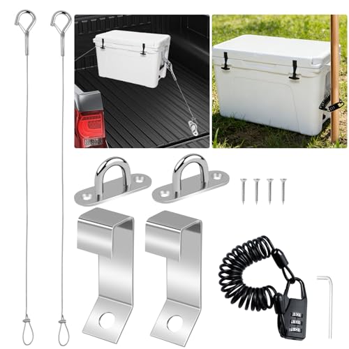 4pack Cooler Lock Bracket Cooler Tie Down Kit with Cable Combination Lock Fixed Wire Rope Stainless Steel Ice Chest Br
