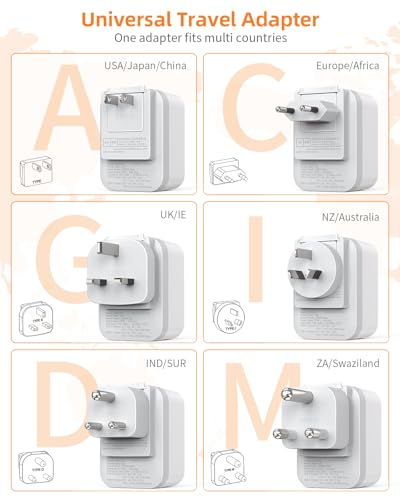 Reiseadapter Weltweites Set, Internationaler Steckdosenadapter mit USB C (PD 20W), 6 Abnehmbare Reisestecker Travel Adapter für Südafrika/JAP/AUS/USA/EU/UK
