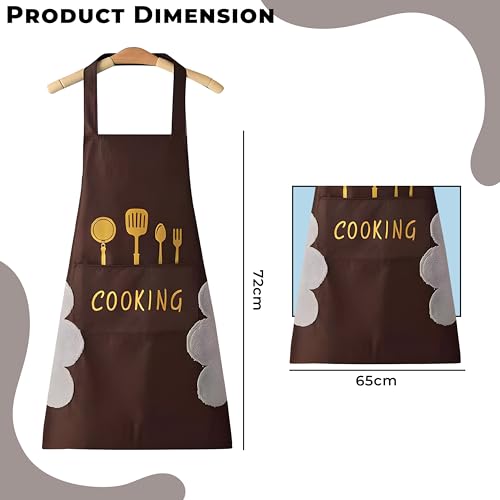 Image of Kraptick Kitchen Apron - Comfortable Cooking Waterproof Apron for Men and Women With Pocket and Side Coral Velvet for Wiping