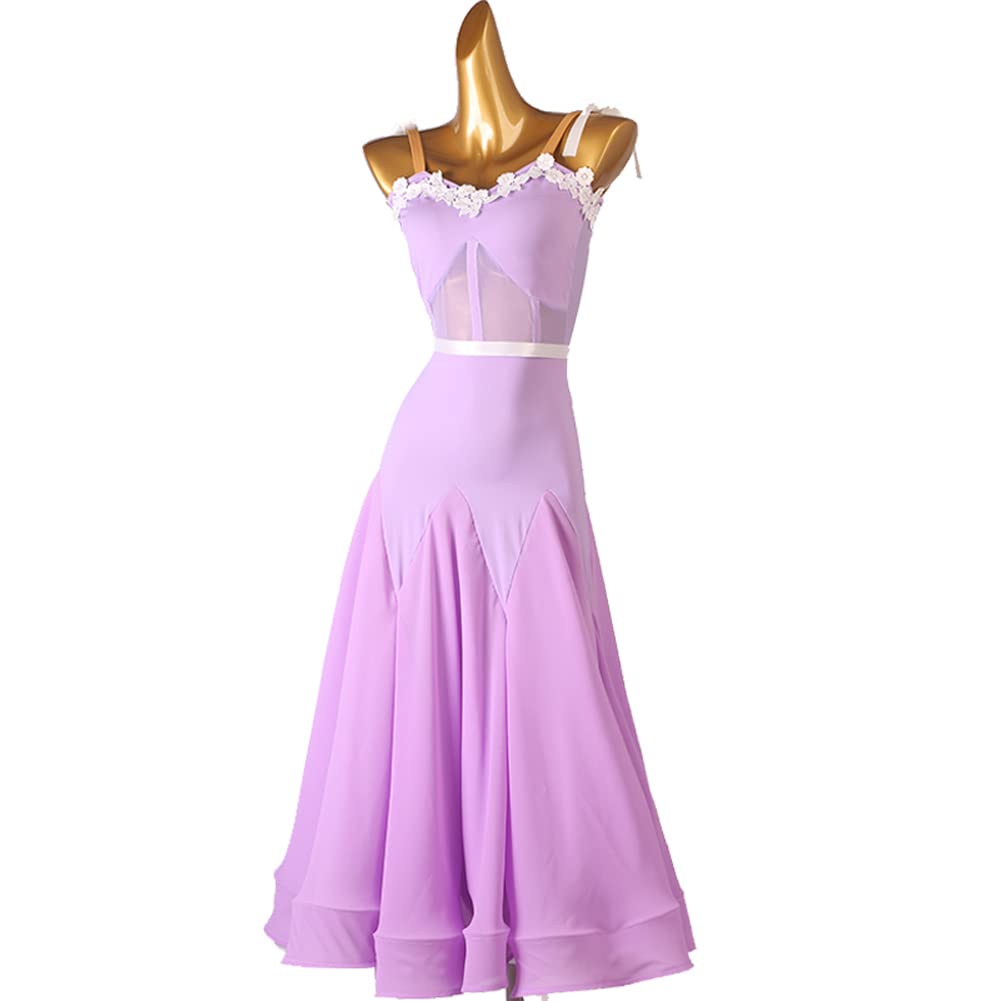 Summer Light Purple Ballroom Dance Dresses for Women Elastic Waist Sleeveless(Purple,M)