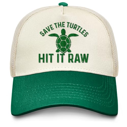 Save The Turtles hit it raw Hat Women Funny Dad Hats Funny Birthday Gifts Green