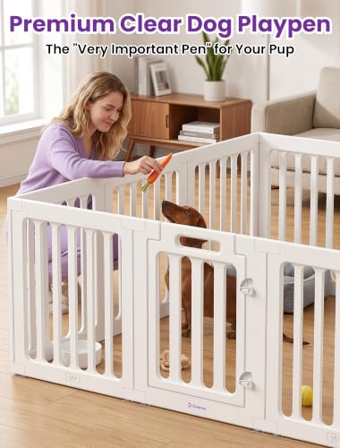 Image of DELOMO Dog Playpen Indoor, 24 inch H 12 Panel with 2 Doors, White