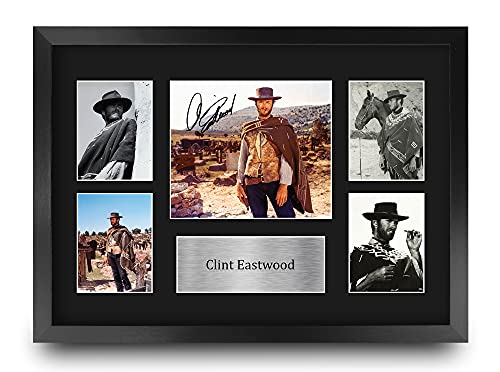 Autographe Clint Eastwood imprimé sur photo A3 avec cadre noir de qualité