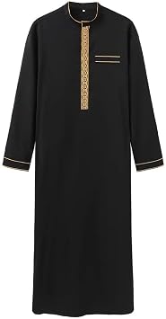 Muslim Robe for Men Arab Long Sleeve Embroidery Stand Collar Kaftan Robe Islamic Arabic Abaya Thobe Ramadan Middle East Islamic Cloth Shirt Gown
