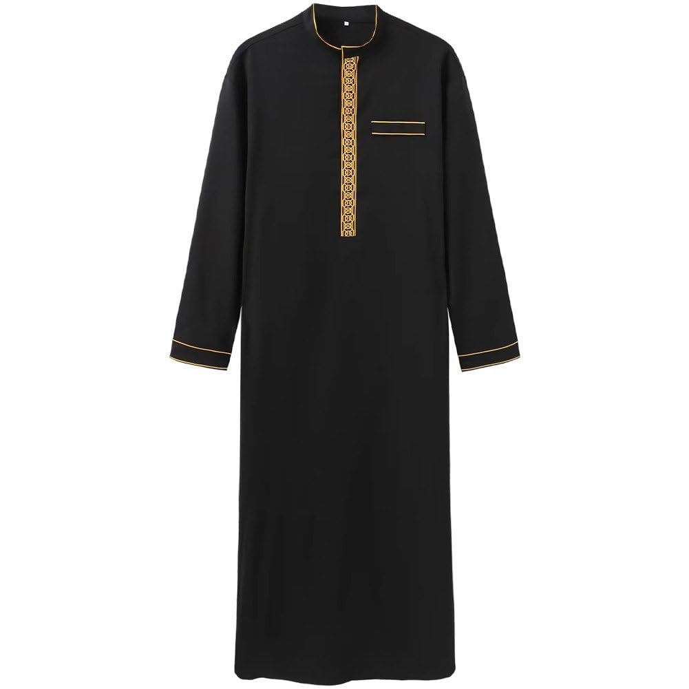 Robe longue musulmane à manches longues et broderies col montant