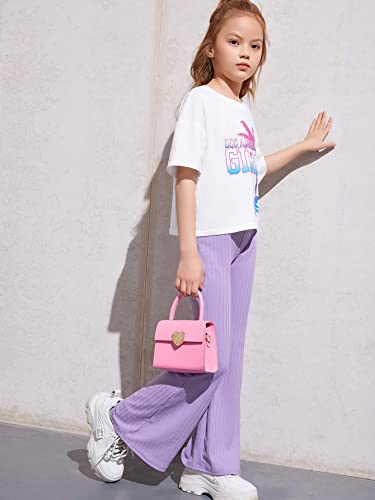 Milumia Girl's Casual Rib Knit Elastic High Waist Flare Pants Bell Bottom Trousers Lilac Purple 11-12 Years #TOP1