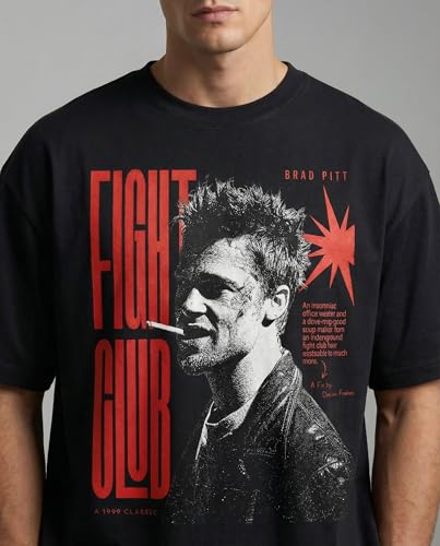 Image of Cotton Printed Fight Club Oversized Round Neck Half Sleeve T-Shirt for Mens and Boys | Soft Lightweight and Breathable Fabric | Ideal for Casual outings, Office & Travel