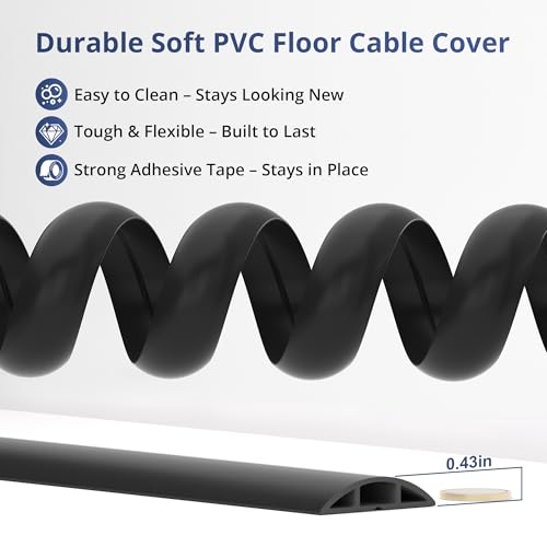 Image of ZhiYo 5.6ft Cord Covers for Wires on Floor, Cord Hider Floor Hide Extension Cords, Soft PVC Cable Cover Cable Protector, Wire Cavity W0.62in H0.31in, Yellow Oak Wood