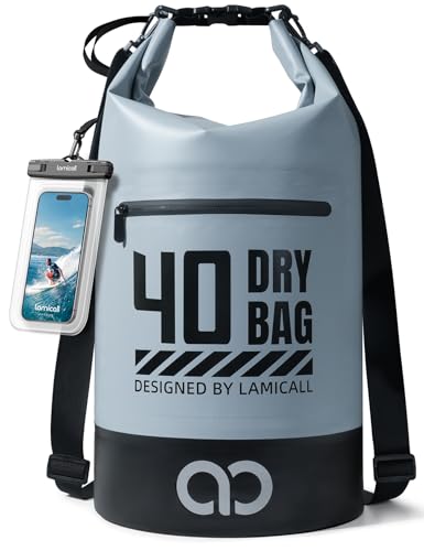 Image of Lamicall Dry Bag Waterproof Backpack - [Zippered Pocket] 5L/10L/20L/30L/40L Roll Top Waterproof Bag with Water Proof Phone Case, Floatable Drybag for Swimming, Boating, Kayaking, Camping, Beach
