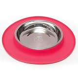 Messy Cats Single Silicone Feeder with Stainless Saucer Shaped Bowl | Anti-Slip Non-Skid Cat Food Bo