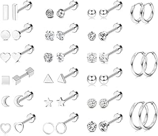 Morfetto 21Pairs Tiny Cartilage Earrings Stud Hoop Stainless Steel Screw Flat Back Earrings Hoop Earrings for Cartilage Tragus Daith Helix Ear Piercing Set