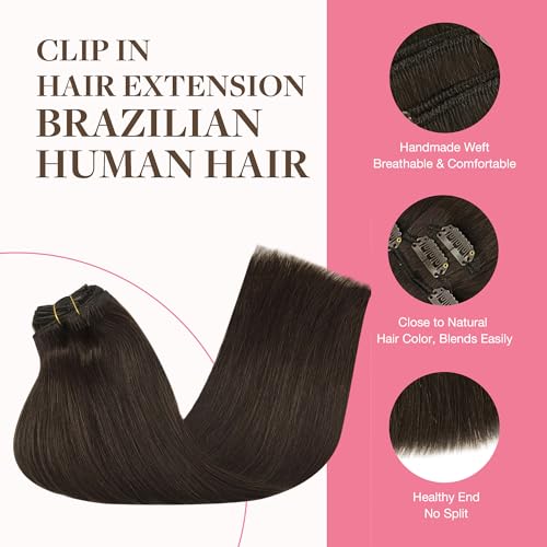 Image of GOO GOO Clip in Hair Extensions Real Human Hair, Remy Human Hair Extensions Clip ins for Women, Natural Human Hair, 16inch 150g 9Pcs, 2A Light Brown