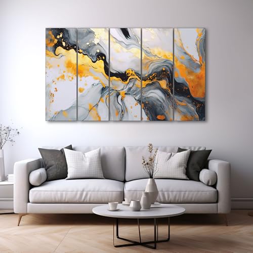 Image of The Castle Decor Marble texture painting with frame 5 Big Size (27x48) Multiple Frames Wall Art Painting for living room,Bedroom,Drawing room,Hotels-Wooden Framed-Digital Painting