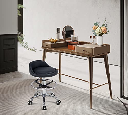 Kastele Height Adjustable Rolling Desk Stool Swivel Chair With Backrest And Casters Heavy Duty For Salon, Spa, Massage,Tattoo,Esthetician,Shop,Kitchen (Backrest With Casters, Black) #TOP6