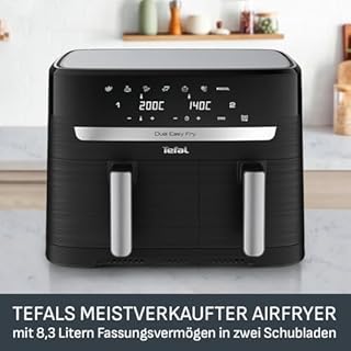 Tefal Dual Easy Fry Heißluftfritteuse 8,3 L – Airfryer mit 2 Kammern & XL-Schublade, 7 Programme, 2700 W, Extra-Crisp-Technologie, fettarm frittieren & energiesparend, spülmaschinenfest EY9018