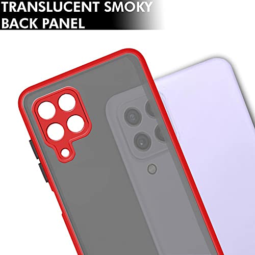 Image of TheGiftKart Smoked Translucent Protective Hard Back Case Cover for Samsung Galaxy A22 4G (TPU & PC | Red Bumper)