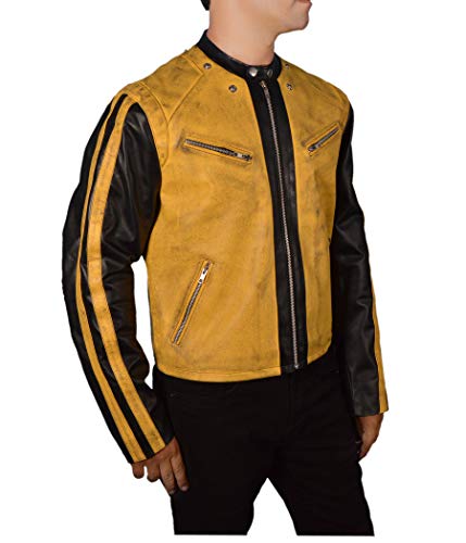 Flesh & Hide F&H Men's Distressed Black and Yellow Colossus Synthetic Leather Jacket3