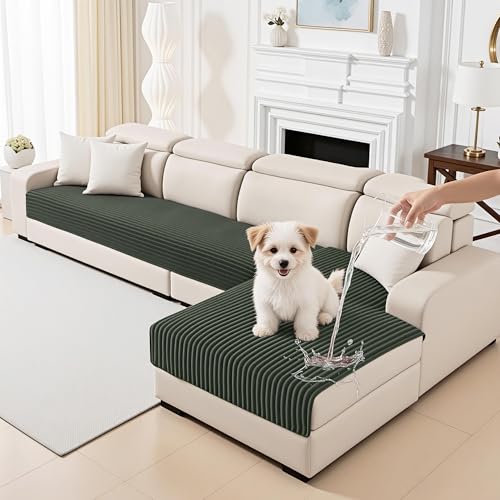 MYSKY HOME Couch Covers for Sectional Sofa, Moss Green, 35"x63"+35"x63"