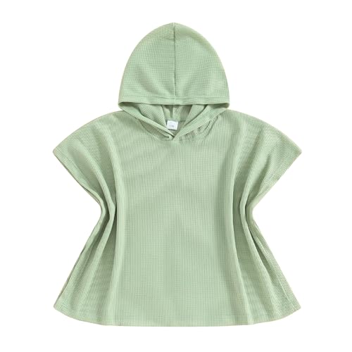 Kids Swim Cover up Girls Boys Waffle Towel Poncho Swimsuit Coverups Or Beach Pool Bath (Green, 5-6 Years)