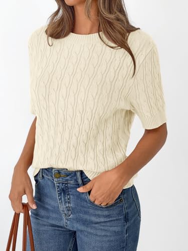 LILLUSORY Short Sleeve Sweater for Women Summer Business Casual Dressy Outfits Work Tops Lightweight Spring Blouses 20253