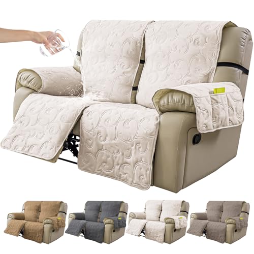 YUEANG Waterproof Loveseat Recliner Cover, 2 Seater 4 Piece Split Non-Slip