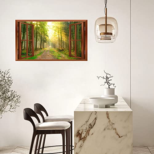 3D Wall Stickers Forest Removable Fake Window Wall Stickers Scenery View Window Decals Landscape Wall Stickers Murals Peel And Stick Nature Wall Stickers For Living Room Bedroom Decor #TOP3