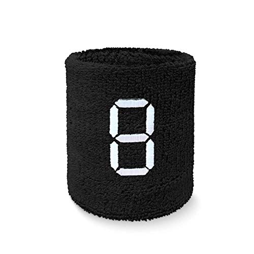 Couver Customizable Wristband Sweat Band White Number for All Sports All Purpose - Black/White Single