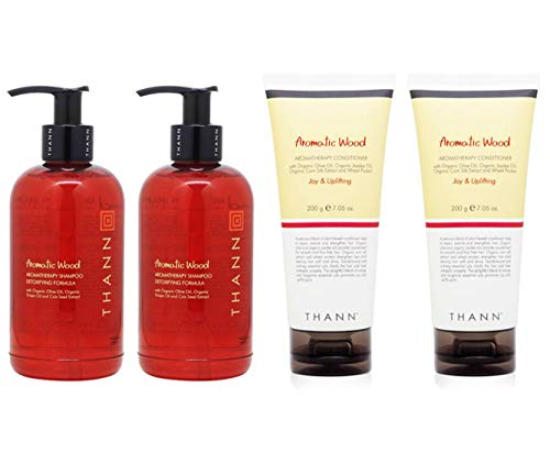 THANN Aromatic Wood Aromatherapy Shampoo and Conditioner with Organic Olive Oil, Organic Grape Oil and Coix Extract, Organic Jojoba Oil, Organic Corn Silk Extract and Wheat Protein - Set B.
