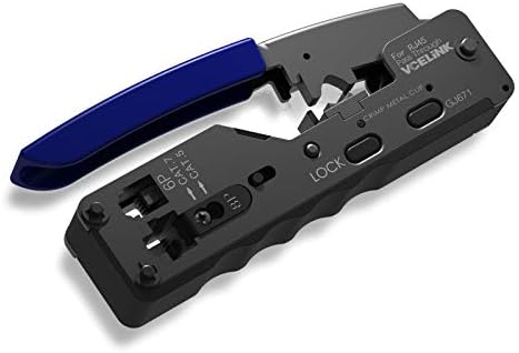 VCELINK RJ45 Crimping Tool Pass Through, Ethernet Wire Cutter Crimper for Cat7 Cat6A Cat6 Cat5E Cat5 Modular Plugs Connectors