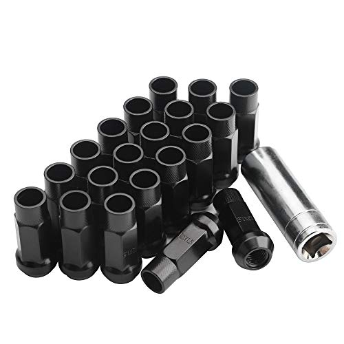 Rying 20 PCS M12x1.5 Lug Nuts, 48mm Tall Open End Style Black Lug Nuts with 1 Spline Tool Key