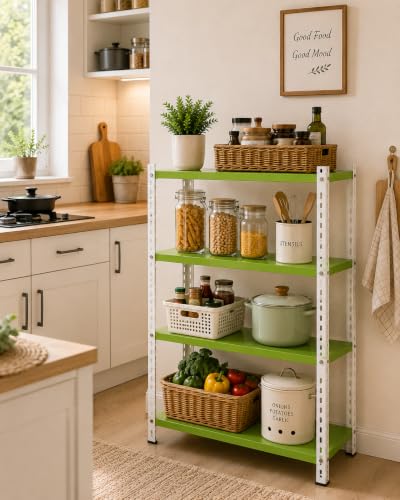 Image of Perfect Rack 4 Shelf Multipurpose Steel Storage Rack for Home, Kitchen, Bedroom, Office & Store | Heavy Duty Metal Shelving Unit | 36 Inch Height x 24 Inch Length x 12 Inch Widthcover (pista white)