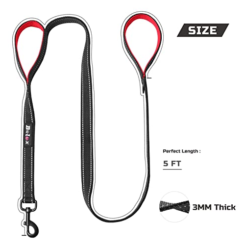 Bolux 5Ft Dog Leash, Heavy Duty Rope Leash With 2 Padded Handle – Pet Training Lead With 3M Reflective Double Handle For Traffic Control Safety, Perfect For Large Medium Or Small Dog (Black+Red) #TOP1