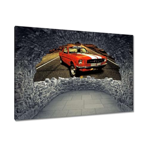 Peinture imprimée sur toile évasion et voyage avec cette voiture rétro dans le désert