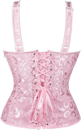 Image of Women's Lace up Gothic Jacquard Shoulder Straps Tank Overbust Shaper Corset Bustiers Top