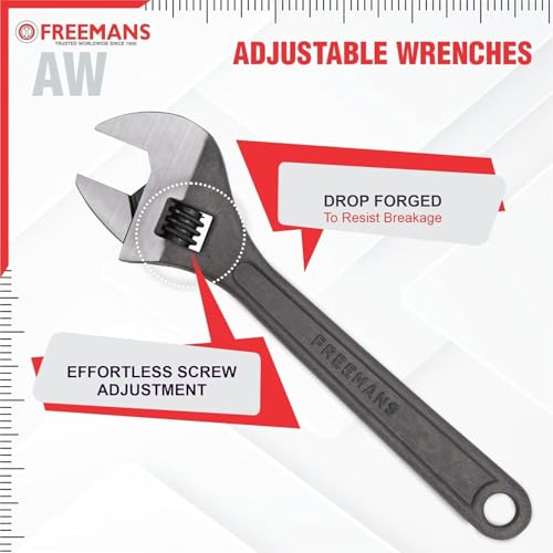 Image of FREEMANS Combo Pack of 2 Plumbing Open End Tool Kits Set for DIY Home & Professional Use Included Components 12-Inch Adjustable Wrench and 14-Inch Pipe Wrench