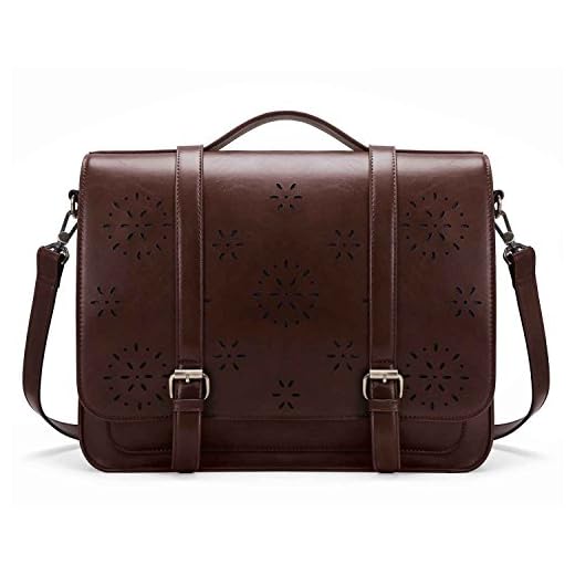 ECOSUSI Women Briefcase PU Leather Laptop Backpack Shoulder Computer Bag Messenger Satchel fit 14 inch Laptop, Coffee