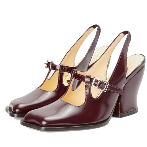 Arqa Slingback High Heel Pumps for Women Closed Asymmetric Wavy Toe 3.54 in Heels with Buckle Dress Shoes for Dating Party Working