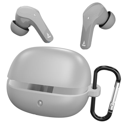 Image of Sounce Soft Silicone Protective Case Cover, Boat Airdopes Plus 311 (2025 Launch) Shockproof, Scratch-Resistant, Dustproof Earbuds Case with Keychain Clip, Easy Portability, (Grey)