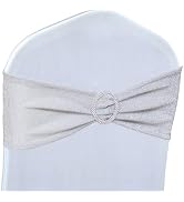 Poise3EHome Tinsel Silver Chair Sashes 10 Pack, Sparkly Stretch Chair Bands with Buckle for Weddi...