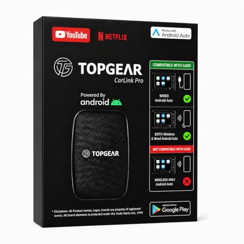 Image of TOPGEAR Ai Box for AA | Carlink | Android Converter | Picasso | Smart Car Media Box | for Wired Android Auto Cars Only | 16GB Storage | Plug & Play AA Protocol Adapter | Upgrade Your Car Infotainment