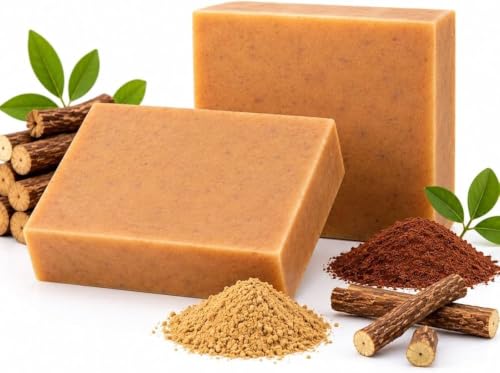 Handmade Cold Process Herbal Soap | Made with Plant Oils & Ayurvedic Herbs | Manjistha, Mulethi, Sandalwood & Rose | Natural Face & Body Bath Bar | 100g Deal