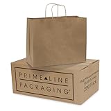 Prime Line Packaging Brown Paper Bags, Kraft Shopping Gift Bags with Handles for Small Business, Retail, Boutique & Grocery Use, To Go, Events, Bulk, 16x6x12, 100 Pack