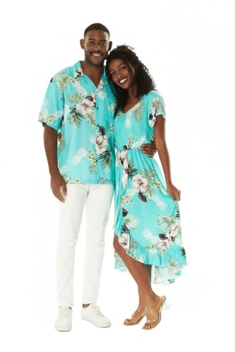 Image of Matchable Couple Hawaiian Shirt or Wrap Dress Signature Prints Pineapple | Sold Individually; Soft Rayon Fabric; Lightweight Comfort; Signature Tropical Prints; Vacation Ready