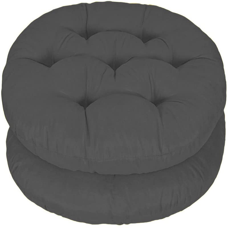 Mom's Moon Decorative Round Indoor Outdoor Sofa Chair Cushion, Dining, Office, Plastic, Floor Back Seat Chair Pad Handmade Quilting (Grey, 16' Inch Round) - Set of 2-image-33