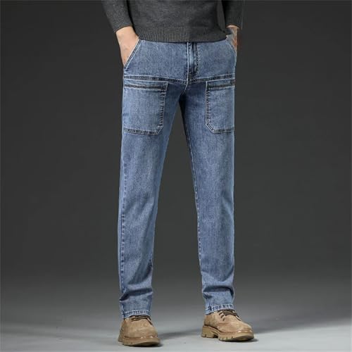 Men's Pocket Design Denim Jeans High Elasticity Straight Leg Casual Trousers Fashion Mid Waist Pants3