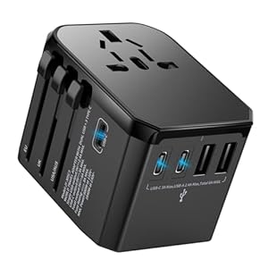Universal Travel Adapter International Plug – European Travel Plug Adapter Worldwide US AUS EU UK Spain Germany Ireland Italy – All-in-one Travel Outlet Power Adapter with 3 USB C 2 USB A