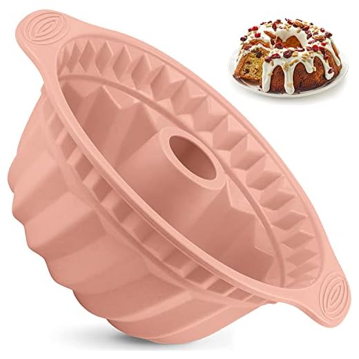 Kenond 9.5 Inch Silicone Cake Pans, Non-stick Fluted Cake Pan with Sturdy Handle, Cake Baking Molds,Perfect Bakeware for Cake, Jello, Gelatin, Bread, Para Gelatinas (Pink)